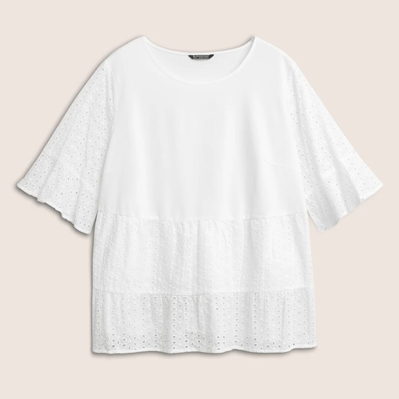 BloomChic Plus Size XL Broderie Anglaise Patchwork Flutter Sleeve Blouse us14-16 - Picture 6 of 7